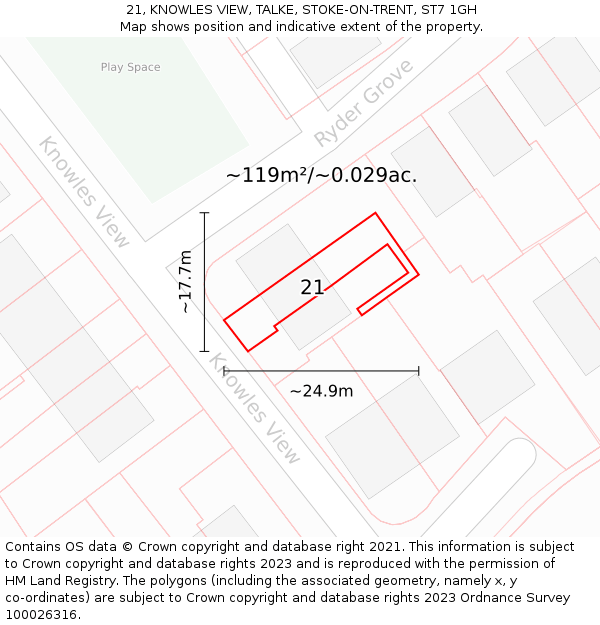 21, KNOWLES VIEW, TALKE, STOKE-ON-TRENT, ST7 1GH: Plot and title map