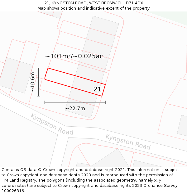 21, KYNGSTON ROAD, WEST BROMWICH, B71 4DX: Plot and title map
