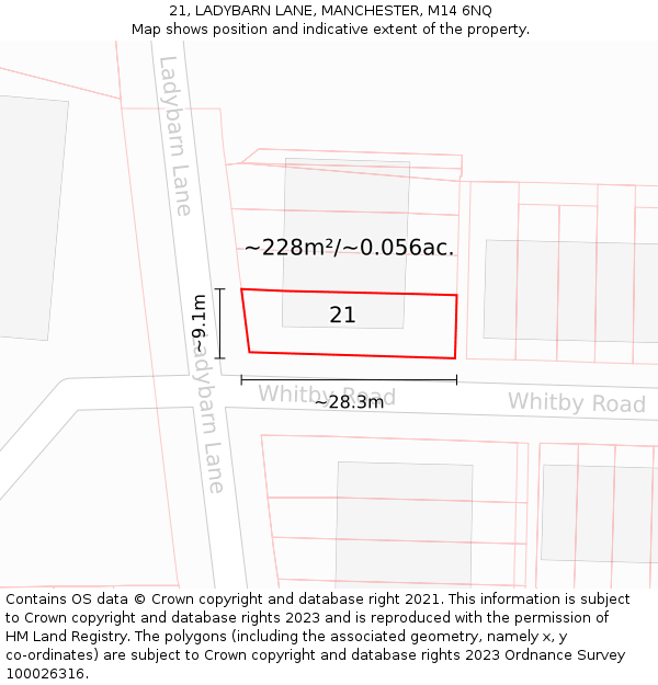 21, LADYBARN LANE, MANCHESTER, M14 6NQ: Plot and title map