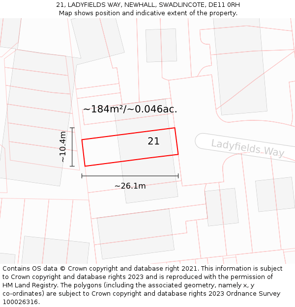 21, LADYFIELDS WAY, NEWHALL, SWADLINCOTE, DE11 0RH: Plot and title map