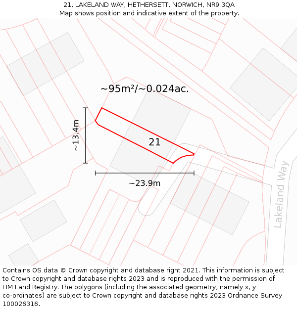 21, LAKELAND WAY, HETHERSETT, NORWICH, NR9 3QA: Plot and title map