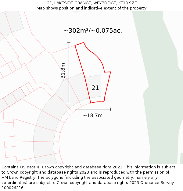 21, LAKESIDE GRANGE, WEYBRIDGE, KT13 9ZE: Plot and title map