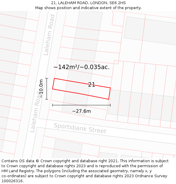 21, LALEHAM ROAD, LONDON, SE6 2HS: Plot and title map