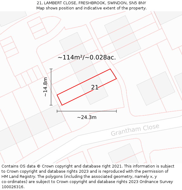 21, LAMBERT CLOSE, FRESHBROOK, SWINDON, SN5 8NY: Plot and title map