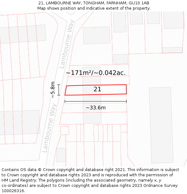 21, LAMBOURNE WAY, TONGHAM, FARNHAM, GU10 1AB: Plot and title map