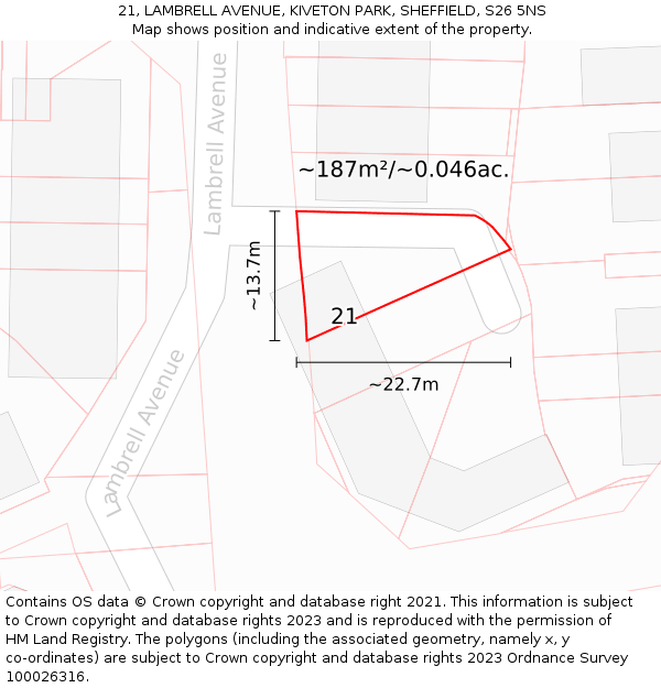 21, LAMBRELL AVENUE, KIVETON PARK, SHEFFIELD, S26 5NS: Plot and title map
