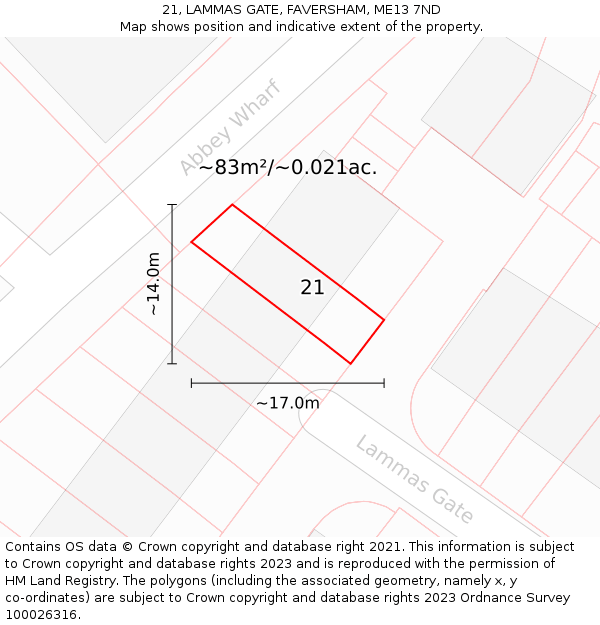 21, LAMMAS GATE, FAVERSHAM, ME13 7ND: Plot and title map