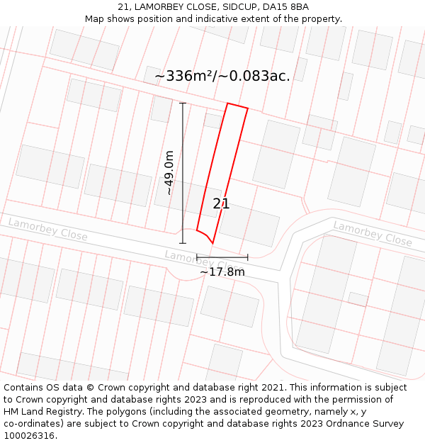 21, LAMORBEY CLOSE, SIDCUP, DA15 8BA: Plot and title map