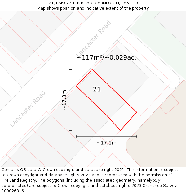 21, LANCASTER ROAD, CARNFORTH, LA5 9LD: Plot and title map
