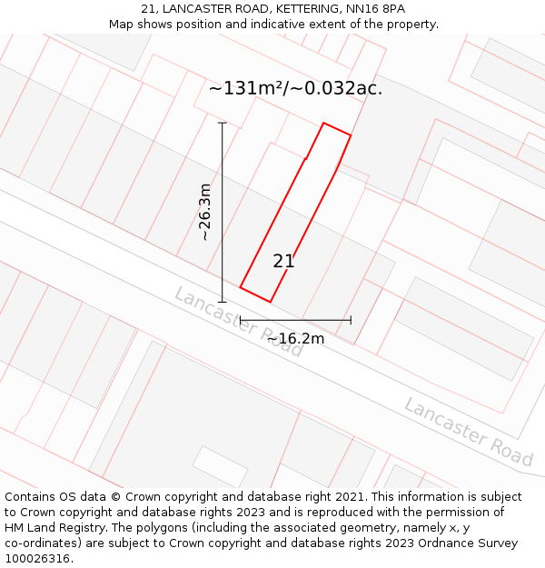 21, LANCASTER ROAD, KETTERING, NN16 8PA: Plot and title map