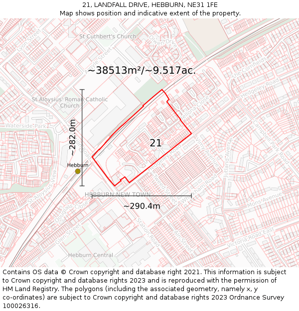 21, LANDFALL DRIVE, HEBBURN, NE31 1FE: Plot and title map