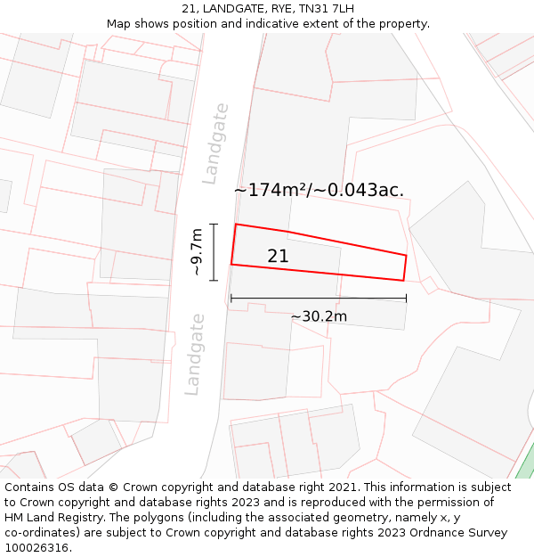 21, LANDGATE, RYE, TN31 7LH: Plot and title map