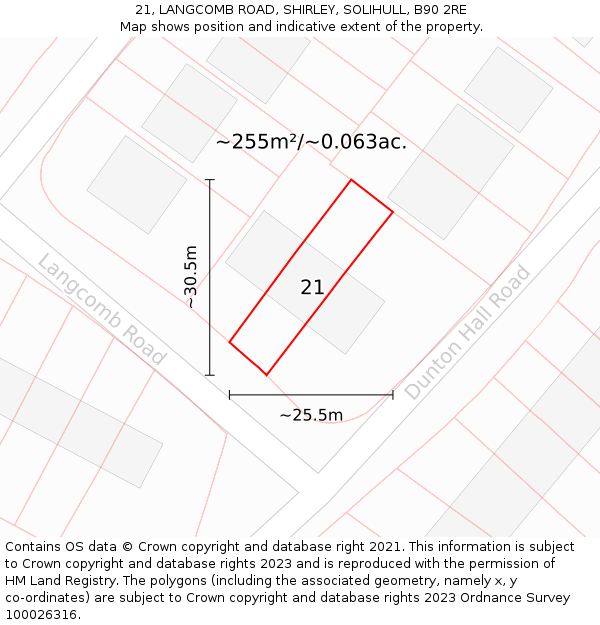 21, LANGCOMB ROAD, SHIRLEY, SOLIHULL, B90 2RE: Plot and title map