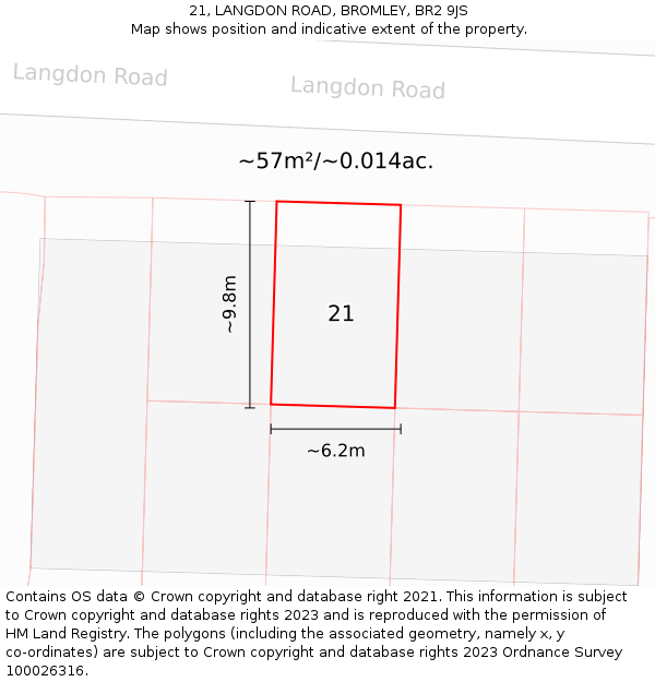 21, LANGDON ROAD, BROMLEY, BR2 9JS: Plot and title map