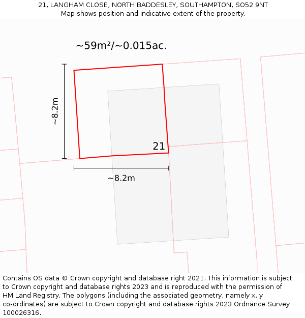 21, LANGHAM CLOSE, NORTH BADDESLEY, SOUTHAMPTON, SO52 9NT: Plot and title map