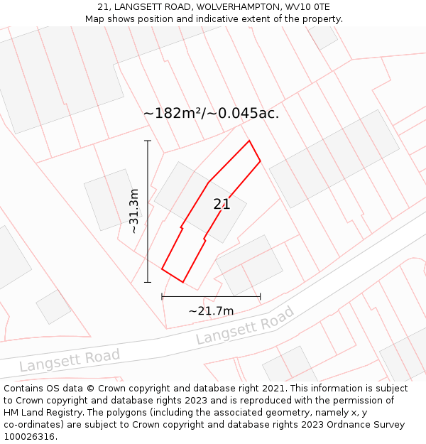 21, LANGSETT ROAD, WOLVERHAMPTON, WV10 0TE: Plot and title map