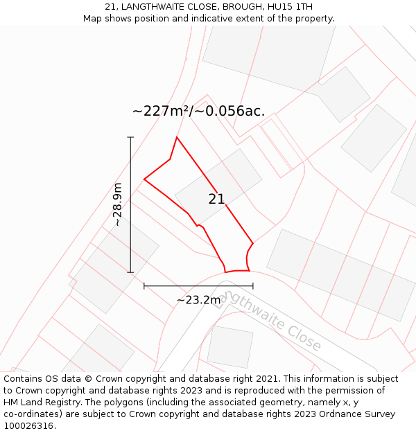 21, LANGTHWAITE CLOSE, BROUGH, HU15 1TH: Plot and title map