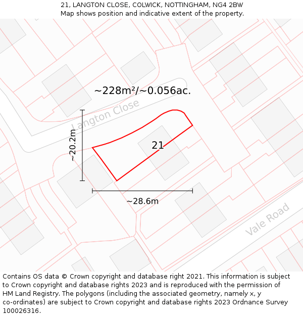 21, LANGTON CLOSE, COLWICK, NOTTINGHAM, NG4 2BW: Plot and title map