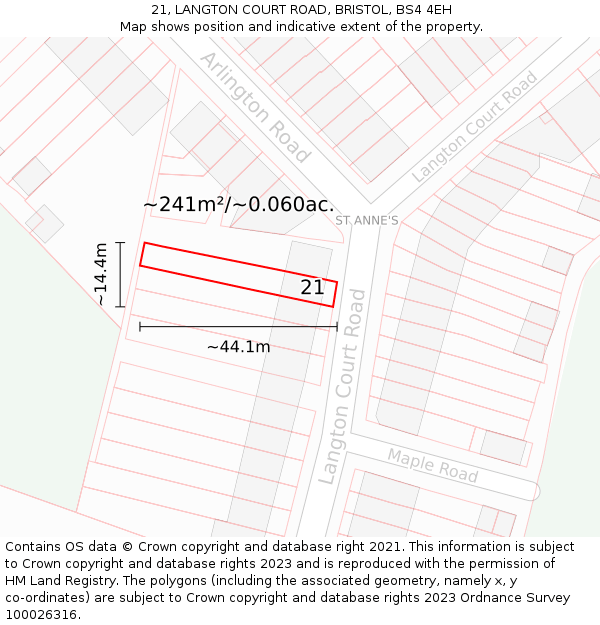 21, LANGTON COURT ROAD, BRISTOL, BS4 4EH: Plot and title map
