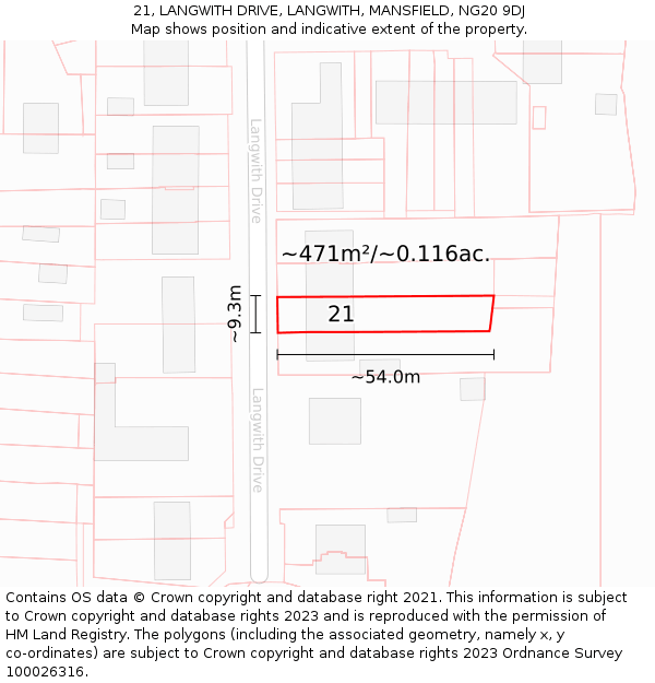 21, LANGWITH DRIVE, LANGWITH, MANSFIELD, NG20 9DJ: Plot and title map