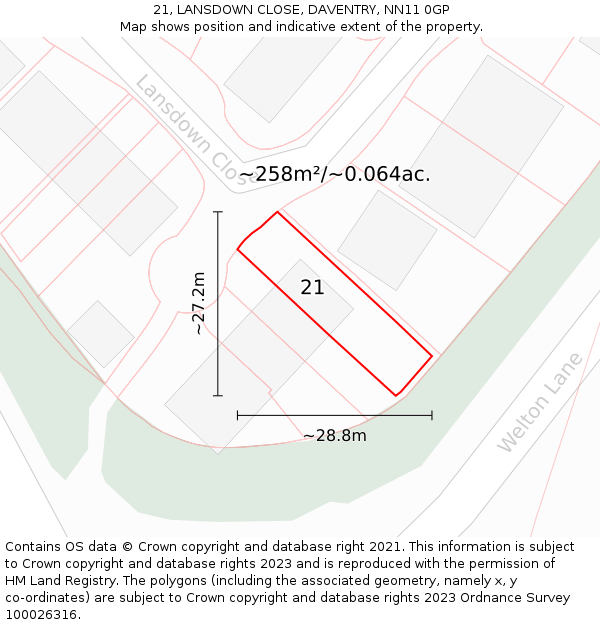 21, LANSDOWN CLOSE, DAVENTRY, NN11 0GP: Plot and title map