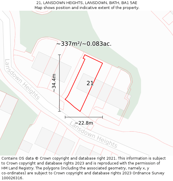 21, LANSDOWN HEIGHTS, LANSDOWN, BATH, BA1 5AE: Plot and title map
