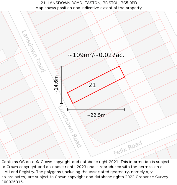 21, LANSDOWN ROAD, EASTON, BRISTOL, BS5 0PB: Plot and title map