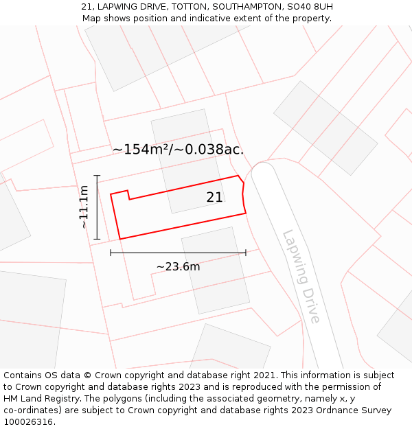 21, LAPWING DRIVE, TOTTON, SOUTHAMPTON, SO40 8UH: Plot and title map