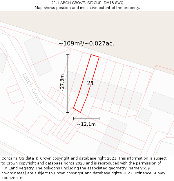 21, LARCH GROVE, SIDCUP, DA15 8WQ: Plot and title map