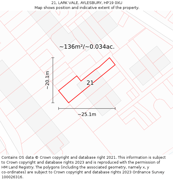 21, LARK VALE, AYLESBURY, HP19 0XU: Plot and title map