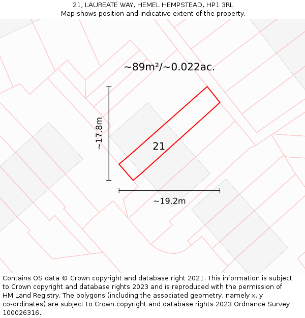 21, LAUREATE WAY, HEMEL HEMPSTEAD, HP1 3RL: Plot and title map