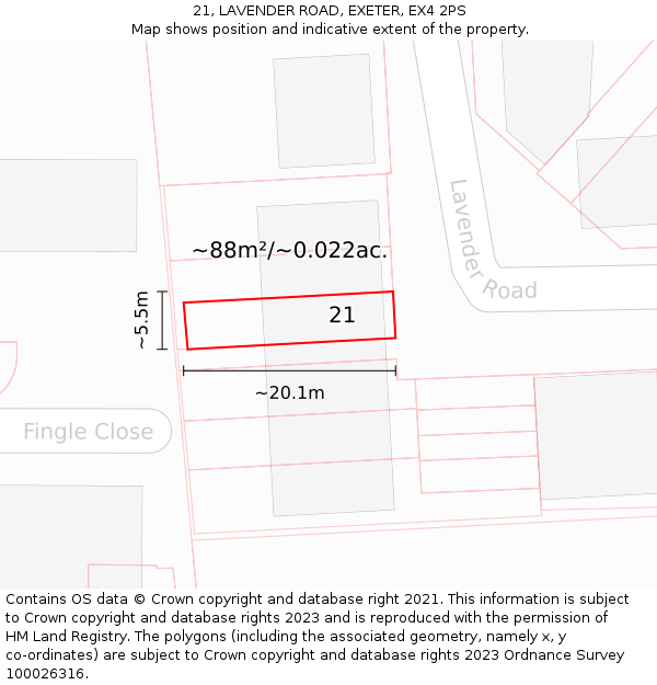 21, LAVENDER ROAD, EXETER, EX4 2PS: Plot and title map