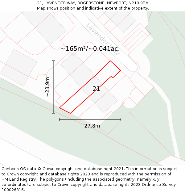 21, LAVENDER WAY, ROGERSTONE, NEWPORT, NP10 9BA: Plot and title map