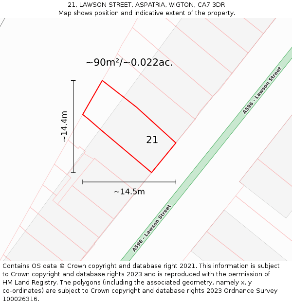 21, LAWSON STREET, ASPATRIA, WIGTON, CA7 3DR: Plot and title map
