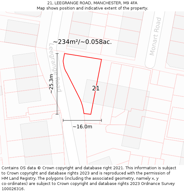 21, LEEGRANGE ROAD, MANCHESTER, M9 4FA: Plot and title map