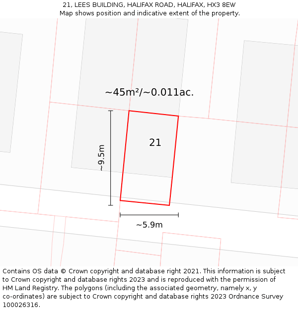 21, LEES BUILDING, HALIFAX ROAD, HALIFAX, HX3 8EW: Plot and title map