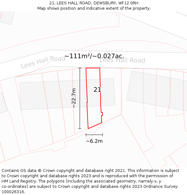 21, LEES HALL ROAD, DEWSBURY, WF12 0RH: Plot and title map