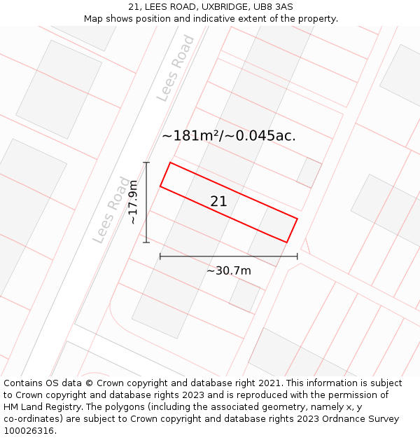 21, LEES ROAD, UXBRIDGE, UB8 3AS: Plot and title map