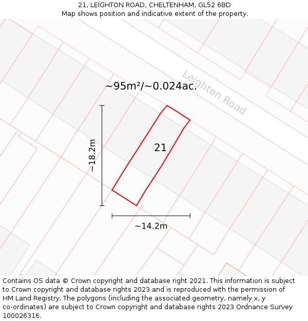 21, LEIGHTON ROAD, CHELTENHAM, GL52 6BD: Plot and title map
