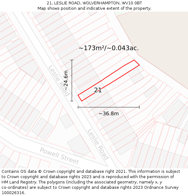21, LESLIE ROAD, WOLVERHAMPTON, WV10 0BT: Plot and title map