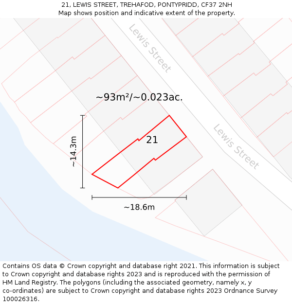 21, LEWIS STREET, TREHAFOD, PONTYPRIDD, CF37 2NH: Plot and title map