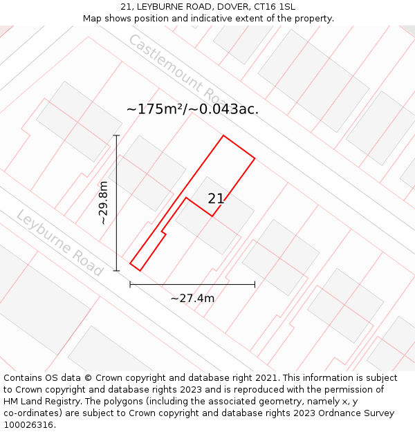 21, LEYBURNE ROAD, DOVER, CT16 1SL: Plot and title map