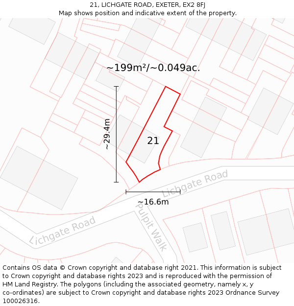 21, LICHGATE ROAD, EXETER, EX2 8FJ: Plot and title map