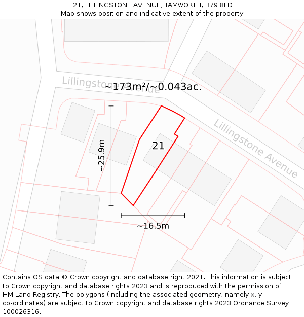21, LILLINGSTONE AVENUE, TAMWORTH, B79 8FD: Plot and title map