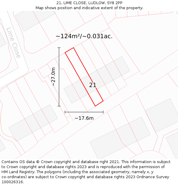 21, LIME CLOSE, LUDLOW, SY8 2PP: Plot and title map