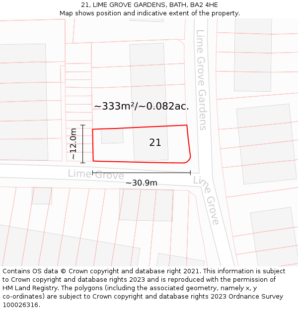 21, LIME GROVE GARDENS, BATH, BA2 4HE: Plot and title map
