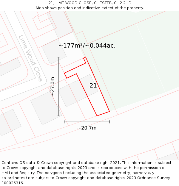 21, LIME WOOD CLOSE, CHESTER, CH2 2HD: Plot and title map