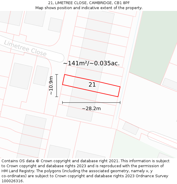 21, LIMETREE CLOSE, CAMBRIDGE, CB1 8PF: Plot and title map