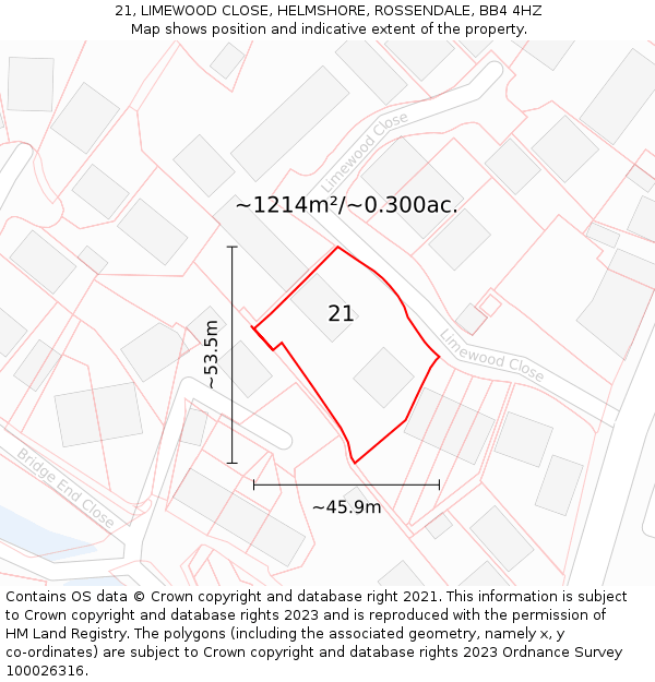 21, LIMEWOOD CLOSE, HELMSHORE, ROSSENDALE, BB4 4HZ: Plot and title map