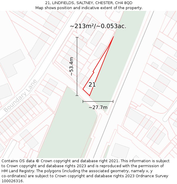 21, LINDFIELDS, SALTNEY, CHESTER, CH4 8QD: Plot and title map